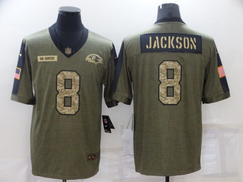 Men Baltimore Ravens #8 Jackson green Nike Olive Salute To Service Limited NFL Jersey->baltimore ravens->NFL Jersey